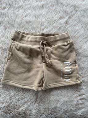 Ralph Lauren Tan Drawstring Fleece Shorts with White Logo